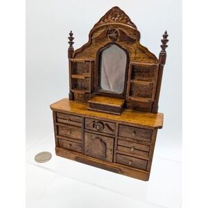 1:12 Miniature Dollhouse Wooden Dresser Furniture Mirror Jewelry Box Spanish